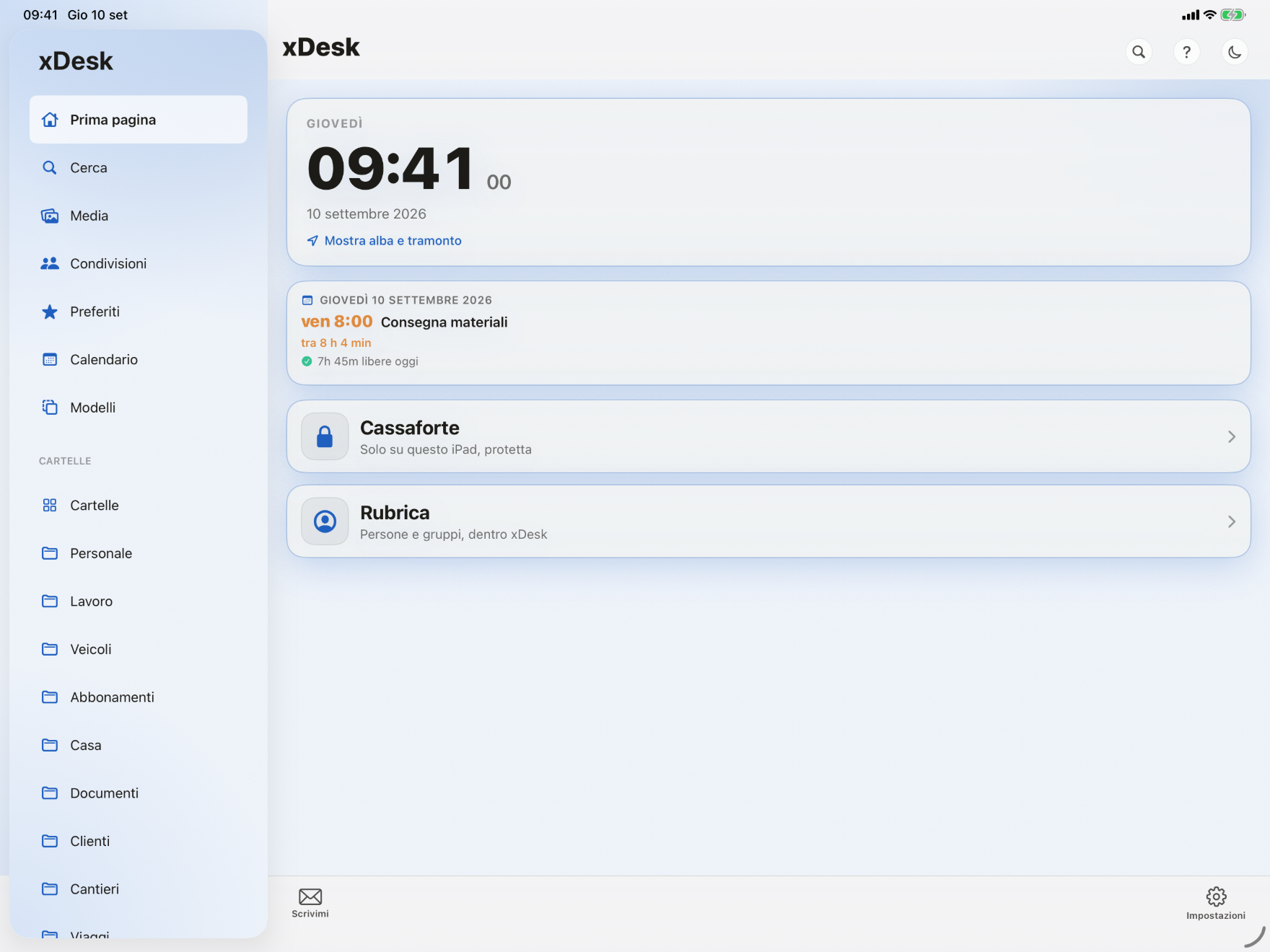 La scrivania di xDesk su iPad